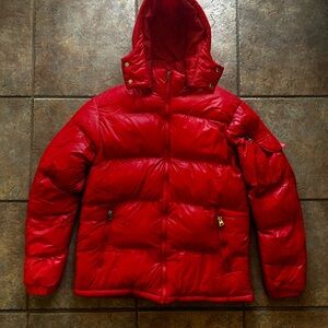 Red Puffer Jacket with removable Hood
